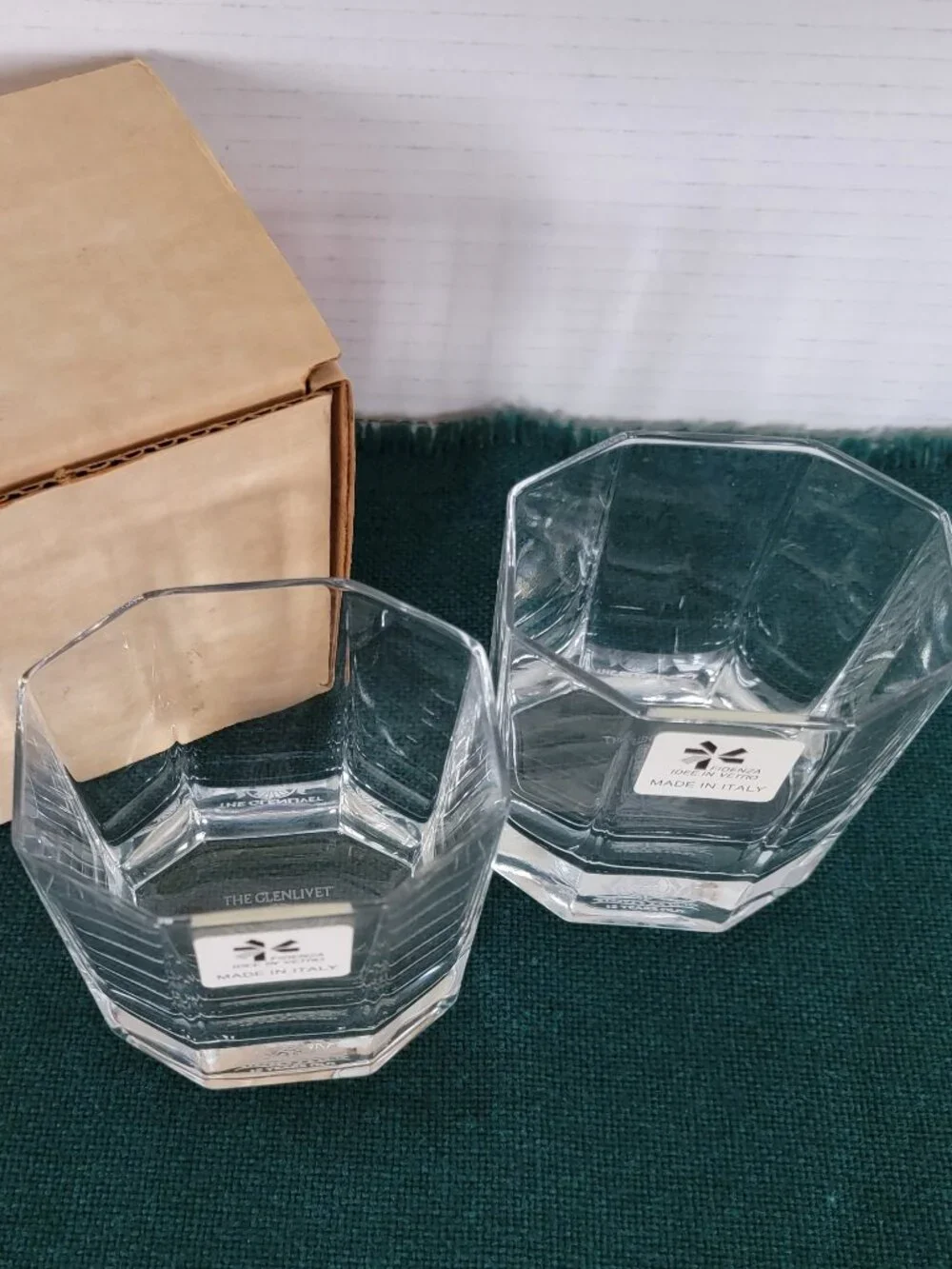 NIB Set of 2 The Glenlivet whisky rocks glasses - Rare Octagon Shape